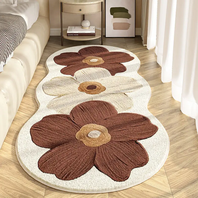 Irregular Bedside Carpet Flower Pattern Area Rugs Imitation Wool Carpets Non-slip Floor Mat For Bedroom Home Decoration