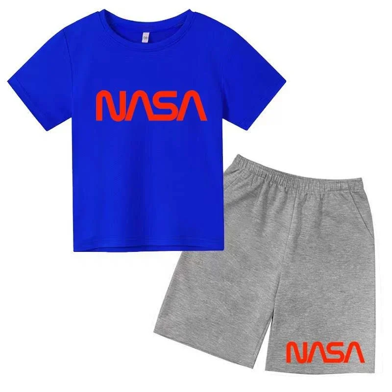 thumbnail image 1 of Conjunto de 2 camisetas y pantalones cortos con estampado de letras de verano para niños de 2 a 13 años, ropa deportiva de calle para niños y niñas, 1 of 5