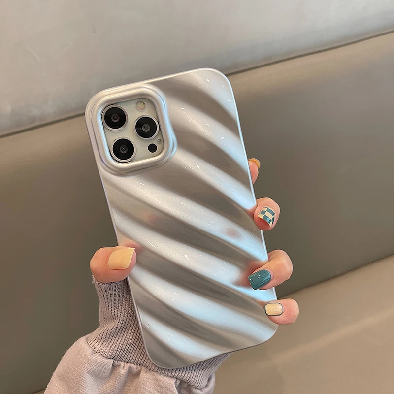 Japan Korea Ins Solid Color Wave Pleat Phone Case For Apple iPhone