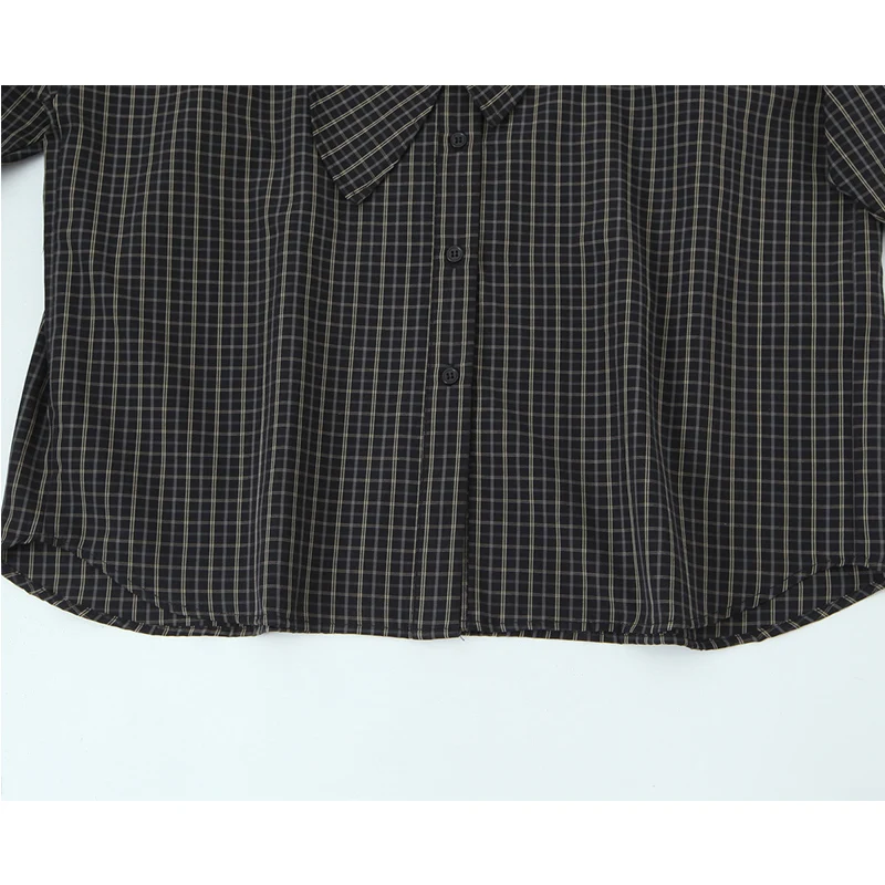 Chic Fashion Check Shirts for Women 2025 New Long Sleeve Scarf Collar Women's Casual Loose Simple Style Shirt And Blouse Tops