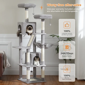 Large Cat Tree Tall Cat Tower for Indoor Cats Multi-Level Plush Cat Condo with Scratching Posts Scratching Boards Perches Caves 2