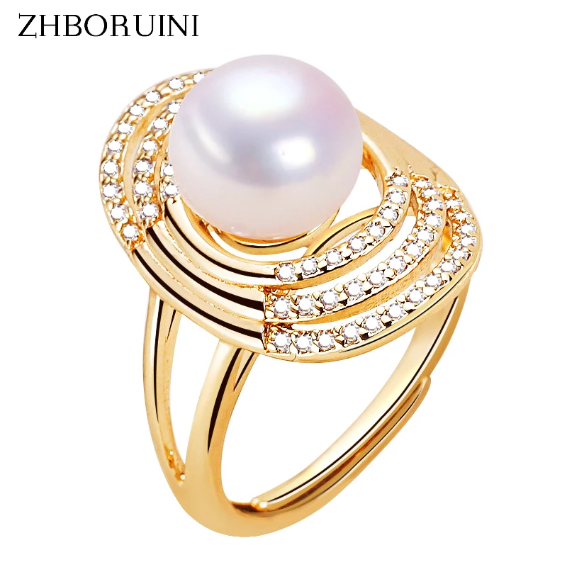 

ZHBORUINI 2022 New Fine Pearl Ring 100% Real Natural Freshwater Pearl Oval Femme Big Ring 18K Gold Plating Women Jewelry Gift