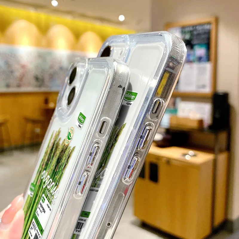 Quirky Green Veggies Transparent Phone Case - Creative Soft Cover