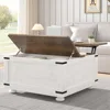 White Farmhouse Coffee Table with Storage, Square Lift Top Coffee Table with Hydraulic and Wood Gourd Feet for Living Room, Whit 1