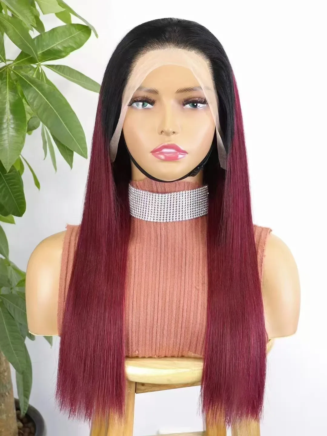 300% Density 1BT99J Double Drawn Bone Straight Human Hair Wig for Women 13x4 Transparent Lace Front Glueless Wig 100% Remy Hair 2