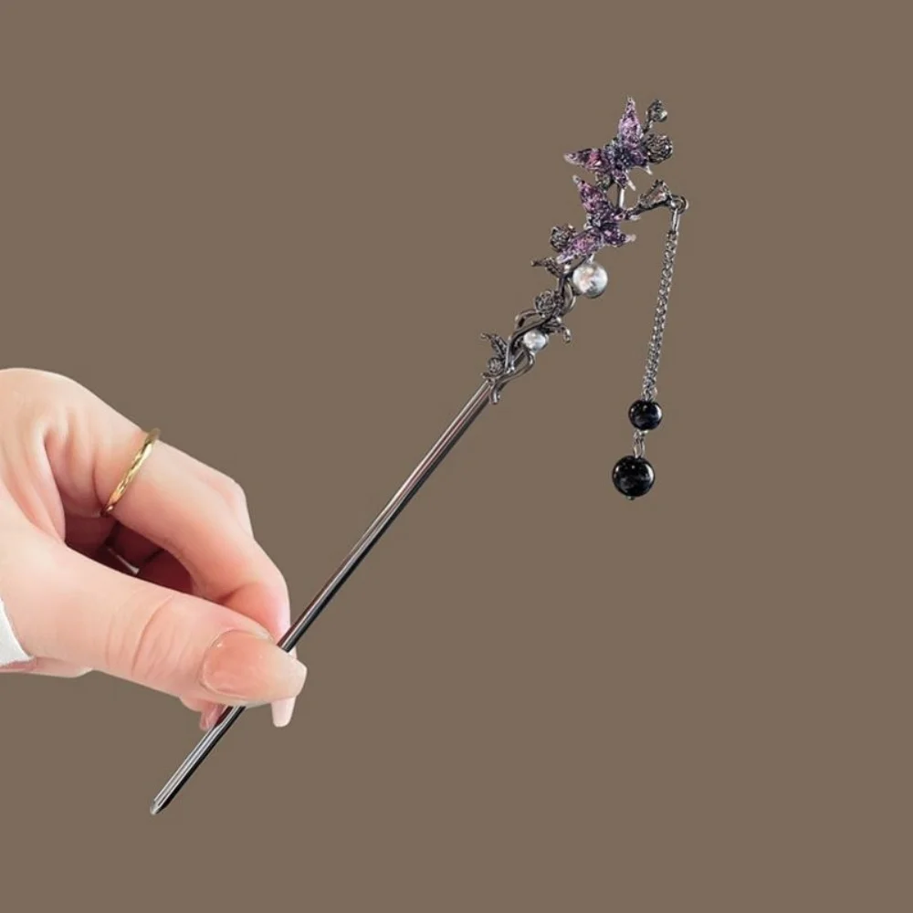 Kristall-Haarstab mit Blumen, Schmetterling & Quaste, Hanfu-Ornament, Haarnadel für traditionellen chinesischen Stil, Vintage-Hochzeit, Haaraccessoires – Detail 6