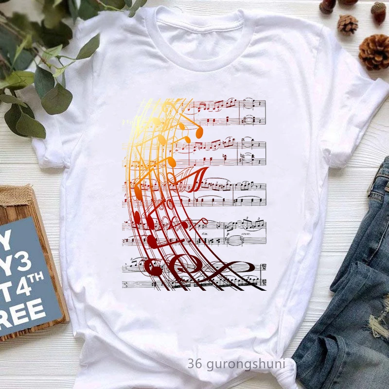 Camiseta De Manga Corta Con Estampado De Notas Musicales | Cuotas Sin