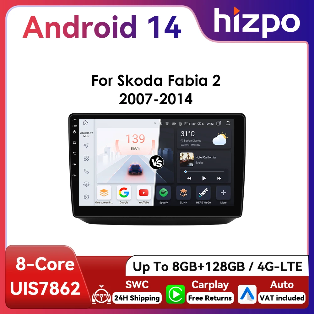 10,1 "Algpo 2Din Android13 Auto Radio Für Skoda Fabia 2 2007-2014 GPS RDS DSP 4G BT Android Auto CarPlay Intelligente System