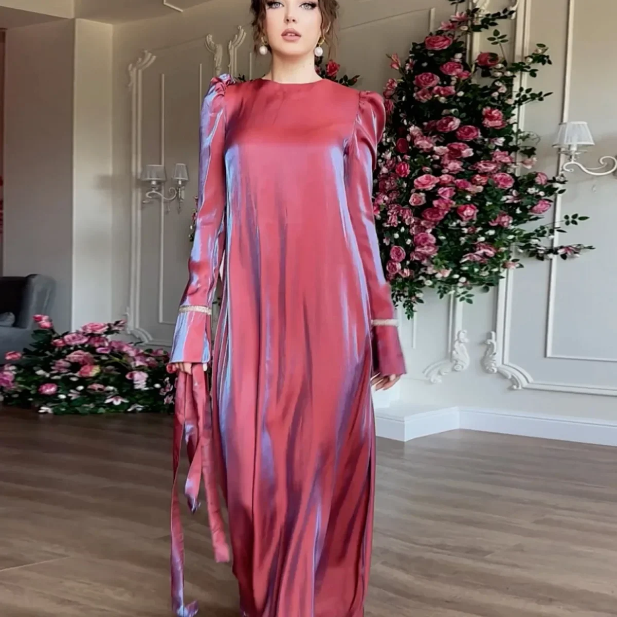 Abaya Long Dresses Women Ramadan Fashion Shiny Dubai Muslim Dress Female  Autumn Elegant Flare Sleeve Casual Loose Bandage Robe - AliExpress 200000345