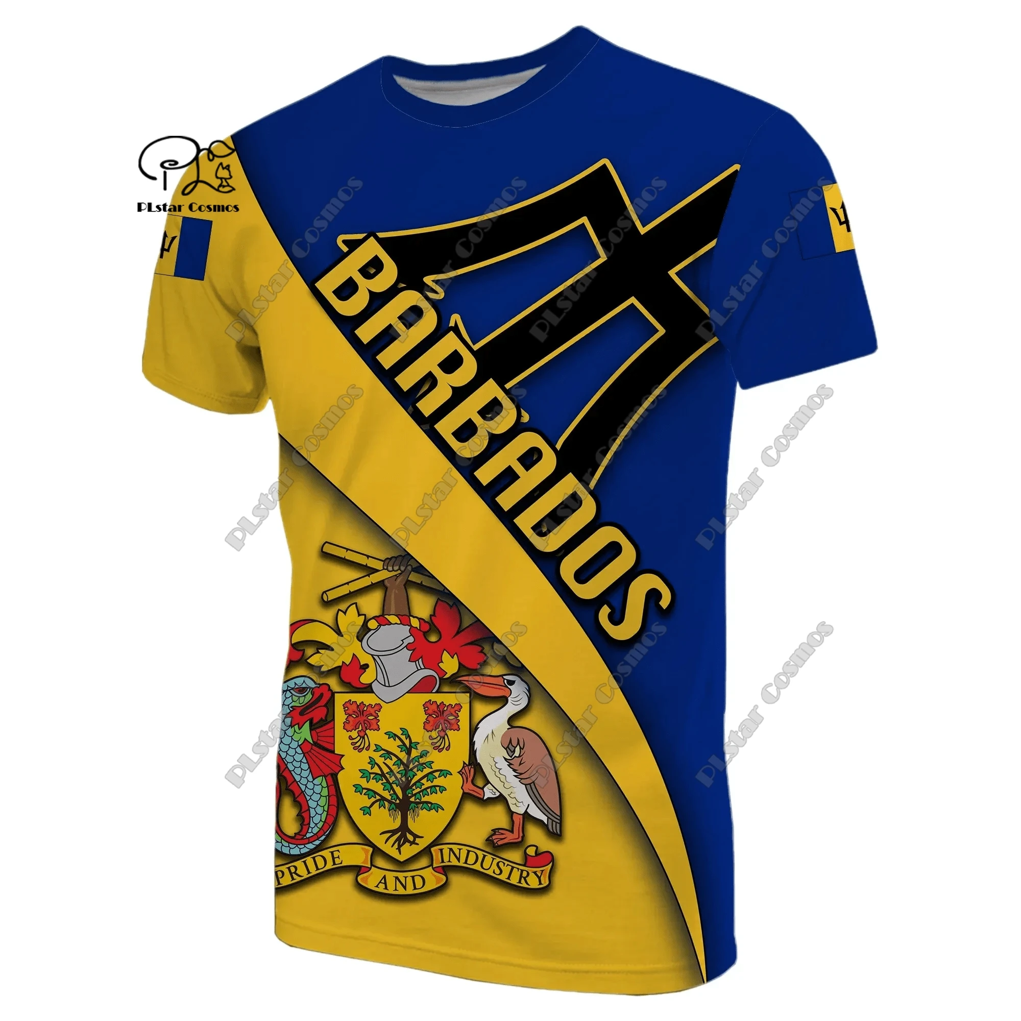 

3D Printing Barbados Caribbean Country Flag Tattoo Retro Summer Harajuku Unisex Streetwear Short Sleeves Casual Fun T-Shirt 3