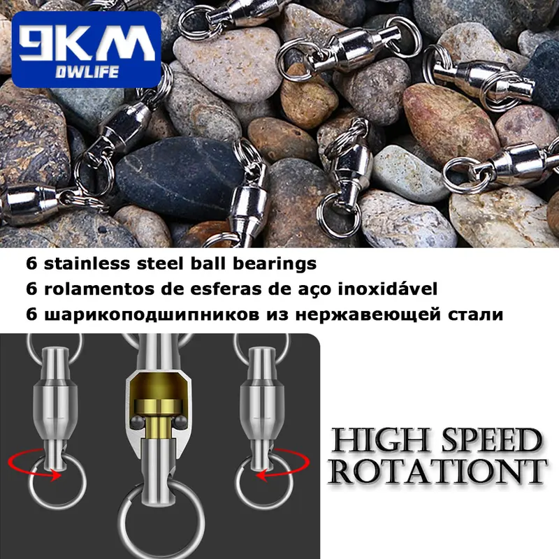 20~100Pcs Fishing Swivel Snap Ring Split Ring Stainless Steel Ball Bearing Swivel Hooks Lure Fishing Accessories Terminal Tackle