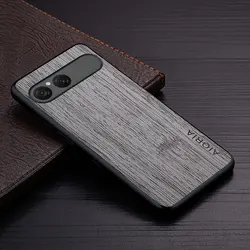 Luxury Bamboo Wood Pattern Leather Phone Cover Case for Sony Xperia 10 III (Light Gray)