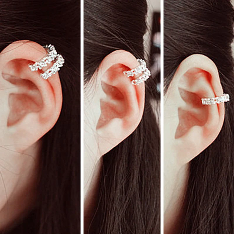 Minimalist Crystal Earrings Women Trendy Small Round Ear Cuff Plated Rhinestone Clip Earrings Without Piercing Wrap Cartilage