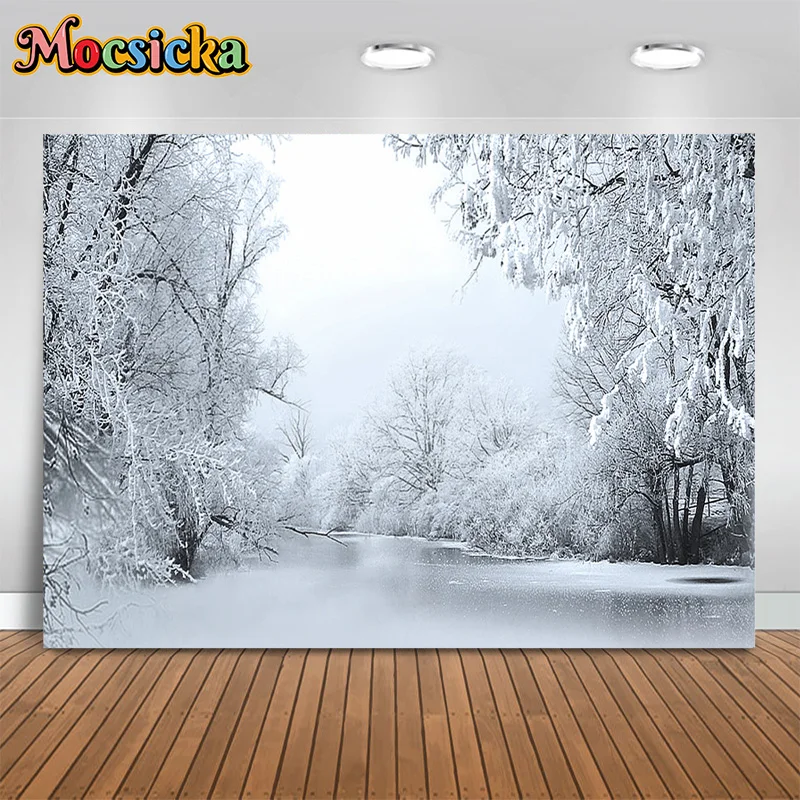 

Mocsicka Winter Photography Background Snowflake Pine Tree Backdrop New Year's Eve Birthday Party Adult Kids Photo Studio Banner