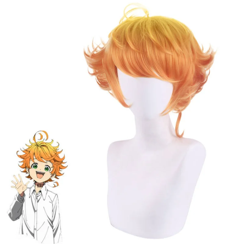 Anime The Promise Neverland Emma Parrucca Cosplay 40Cm Breve Gradiente Dorato Capelli Giallo Scuro Donna Uomo Halloween Party Free Parrucca Cap
