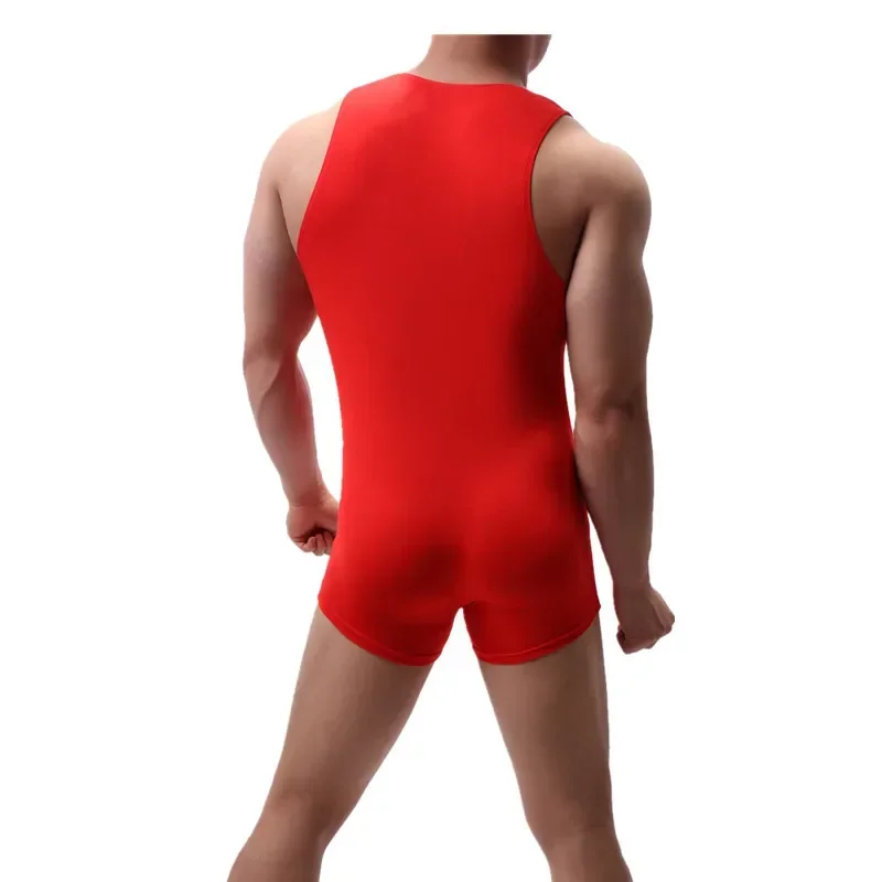 Sexy Men Slim Undershirts Wrestling Singlet One-Piece Leotards Sports Bodysuits Seamless Jumpsuits Bulge Pouch Underwear Rompers