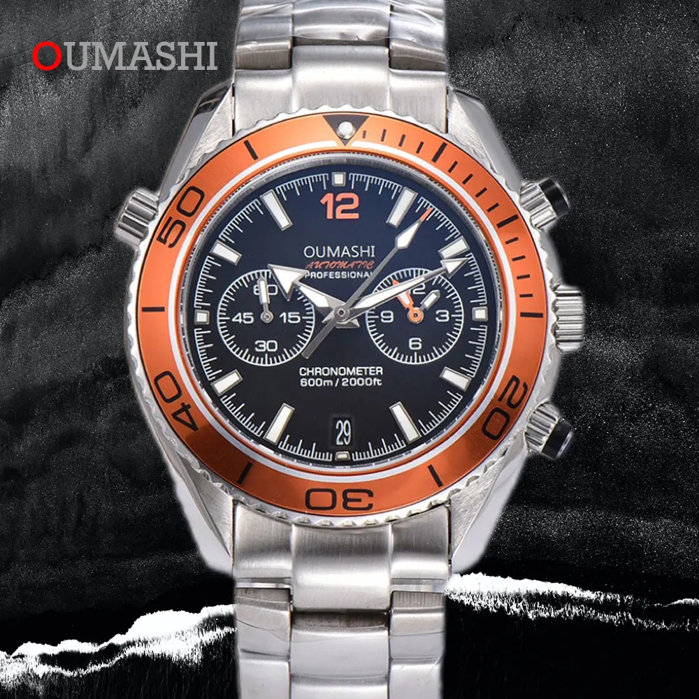 

OUMASHI vk63 Men's Watch OMG Timing Function Five Pin Glow Stainless Steel Case Waterproof Diving