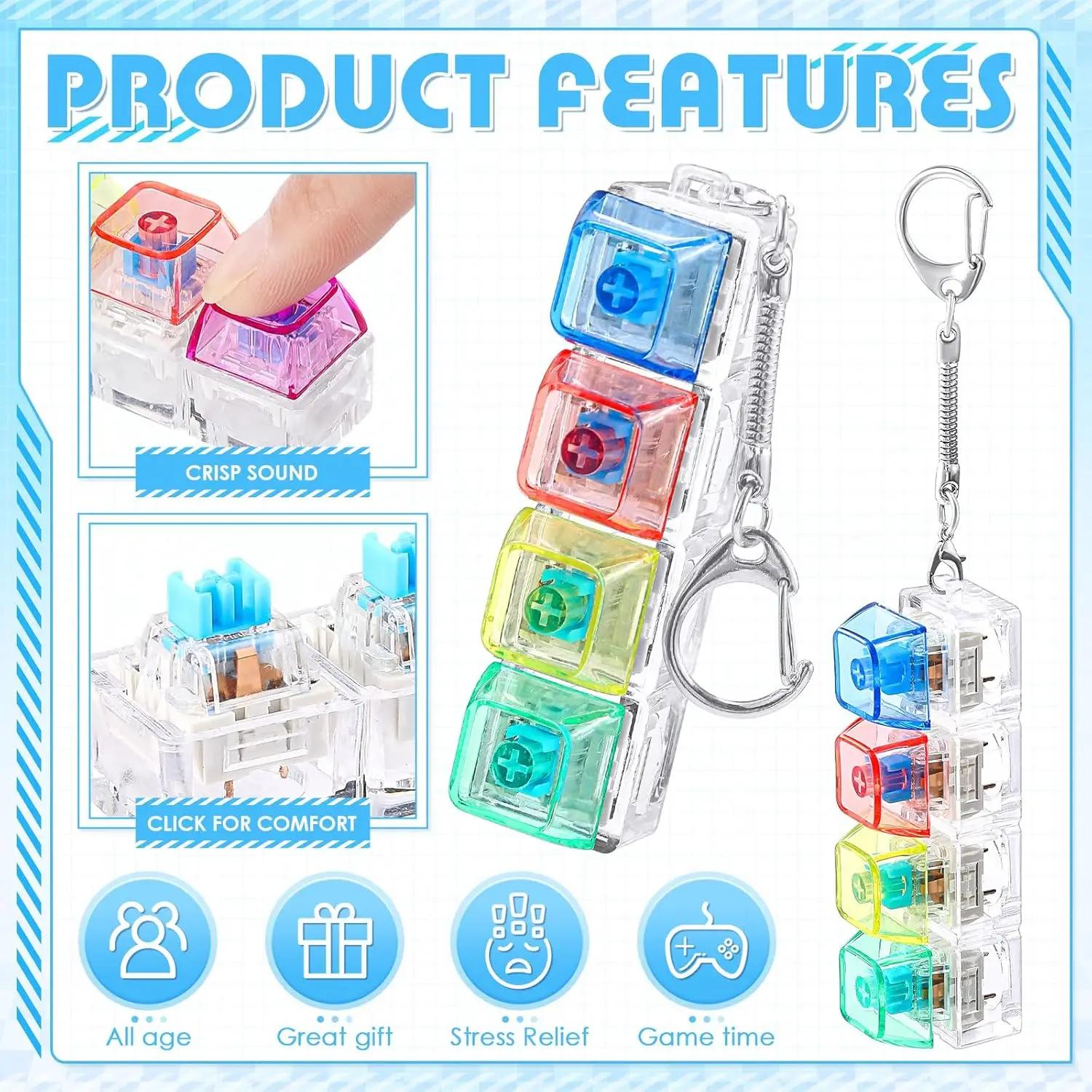 Illuminated Stress Relief Keycap Fidget Toy & Keychain
