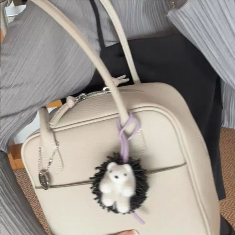 JIAERDI Light Gray Minimalist Handbag Women Pebbled Texture Leather Square Shoulder Bags Ladies Casual Niche Premium Boston Bag