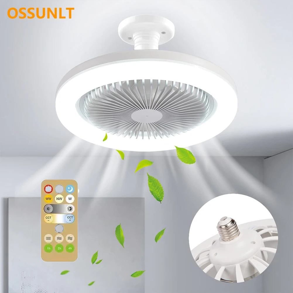 

LED Ceiling Fans Lamp E27 Converter Base with Remote Control for Bedroom Living Home Silent 3 Speeds 30W Garage Fan Light