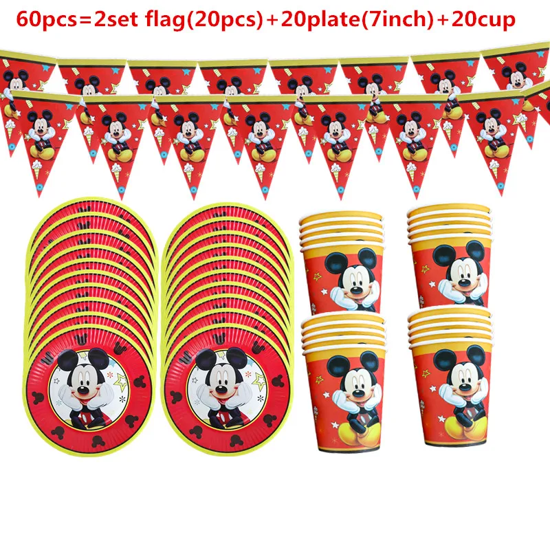 1Set Red Mickey Mouse Theme Disposable Paper Cups Plates Flexible Straws Baby Shower Kid Birthday Napkin Decoration Supplies 