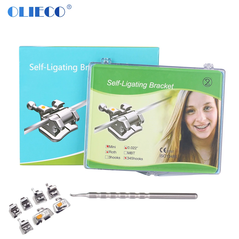 

OLIECO Dental Orthodontic Braces Active Passive Self-ligating Brackets Mini MBT Roth 022 Hooks 3 4 5 With Buccal Tubes Lab Tools