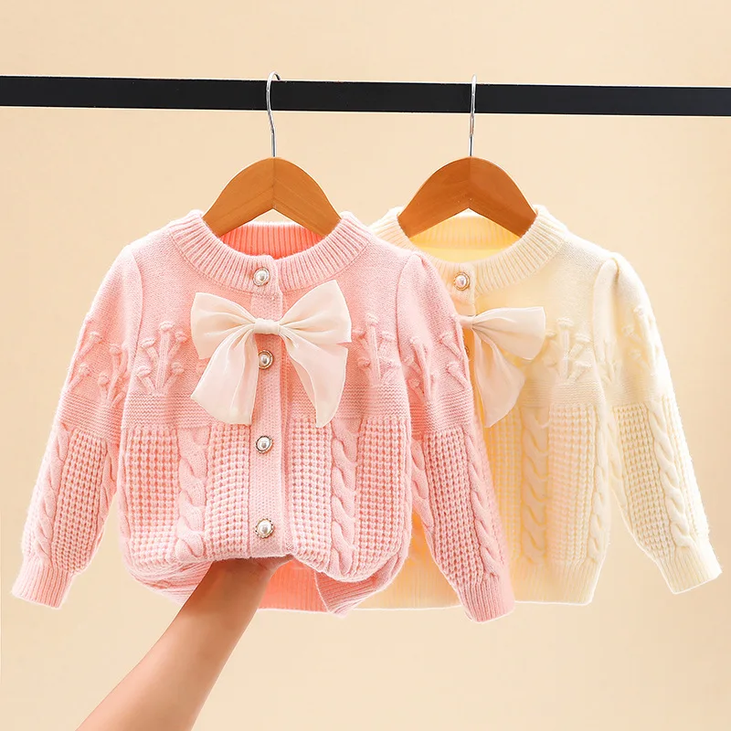 

Girls Sweaters Spring Autumn 2024 Children Woolen Jersey Coats For Baby Knitted Jackets Outerwear Clothes Kids Tops Toddler 5 6Y