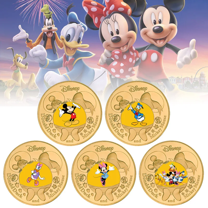 Disney Toys Coins Mickey Mouse Minnie Snow White Ariel Winnie the Pooh Cartoon Commemorative Coin Round Metal Gold Coin Toys