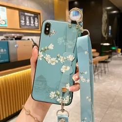 Floral Crossbody Lanyard Phone Holder with Bow Neck and Wrist Strap - iPhone 16 Pro Max (XW - 543)