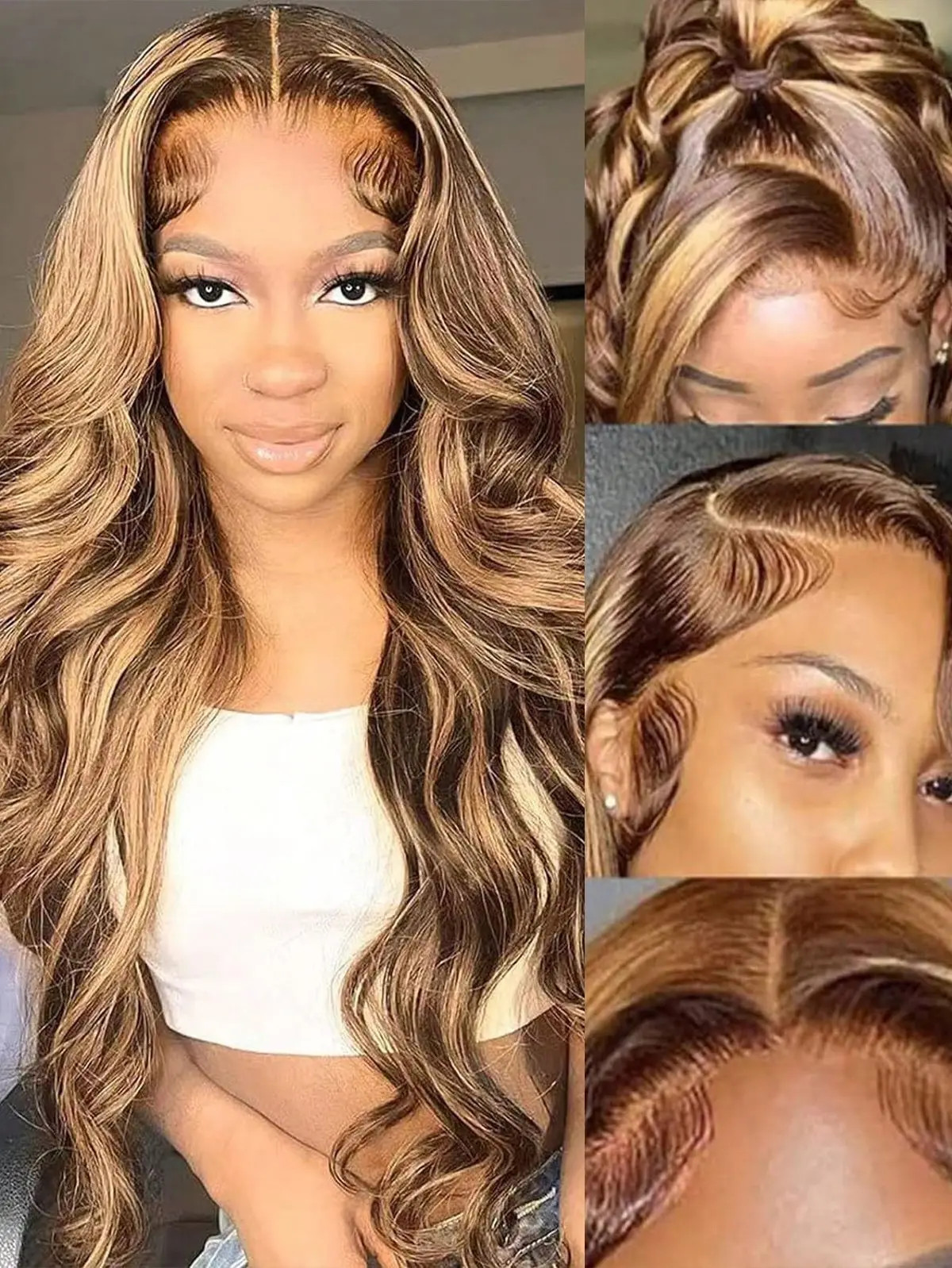 34 Inch Ombre Honey Blonde Human Hair 13x4 Highlight Body Wave Lace Front Wig 5X5 Pre Plucked With Baby Hair Wear And Go 6