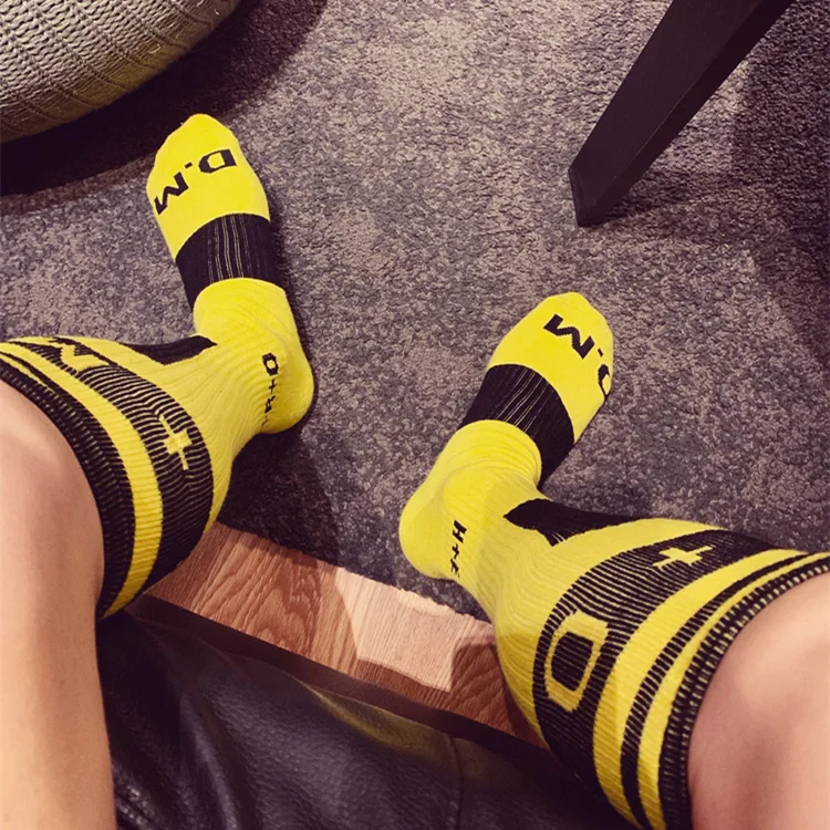 Men Long Yellow Socks Sexy Male Gay Bottom Socks Sports Knitted Tube