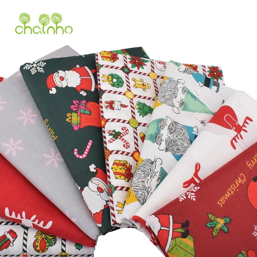 Chainho,Printed Twill Weave Cotton Fabric,Patchwork Cloth,DIY Sewing Quilting Material,Christmas Series,8 Designs,2 Sizes,CC295