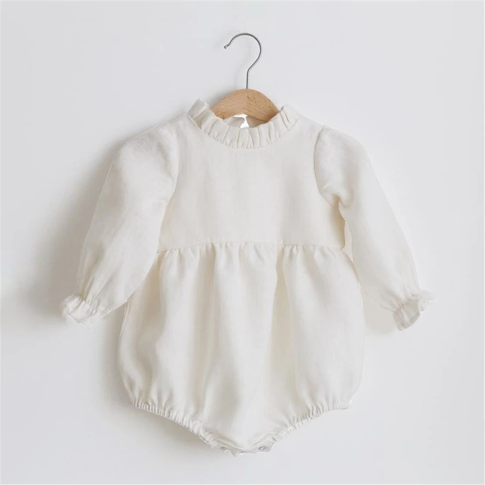 cute baby bodysuits Baby Girl Clothes Solid Color Long Sleeve Baby Clothing Jumpsuits 0-24M 100% Cotton Linen Newborn Baby Girl Rompers Baby Bodysuits are cool