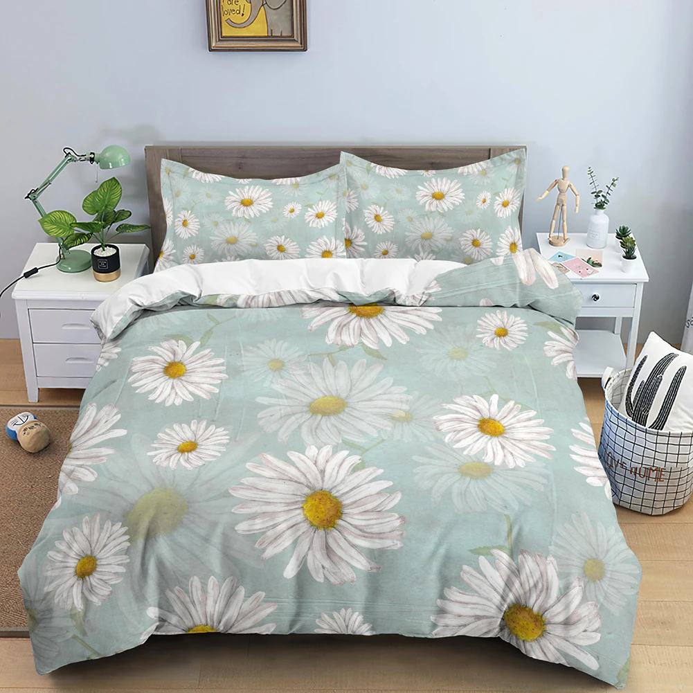 Daisy Bedding Set Luxury Duvet Cover Set 3D Print King Size Sunflower King Size Bedding Set