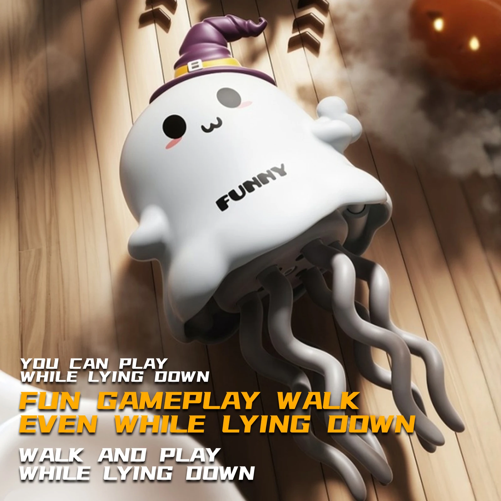 Electric Dancing White Ghost/Snowman Toys or Kids Sound and Lights Obstacle Avoidance Crawling Simulation Orange Ghost Baby Funn