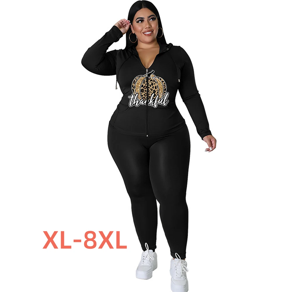 

Размера плюс 4xl 5xl 6xl 7xl 8xl Женский комплект для бега с благодарным принтом комплект из 2 предметов зимняя женская одежда