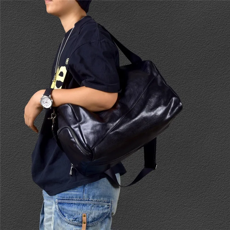 High-quality genuine leather men's travel bag outdoor soft real cowhide large-capacity women handbag casual fitness luggage bag