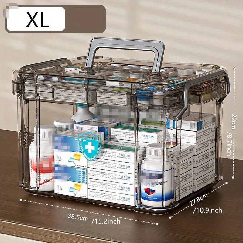 Waterproof Double-Layer Medicine Organizer - Transparent, Multi-Compartment Storage Box for Home & Bedroom First Aid Supplies