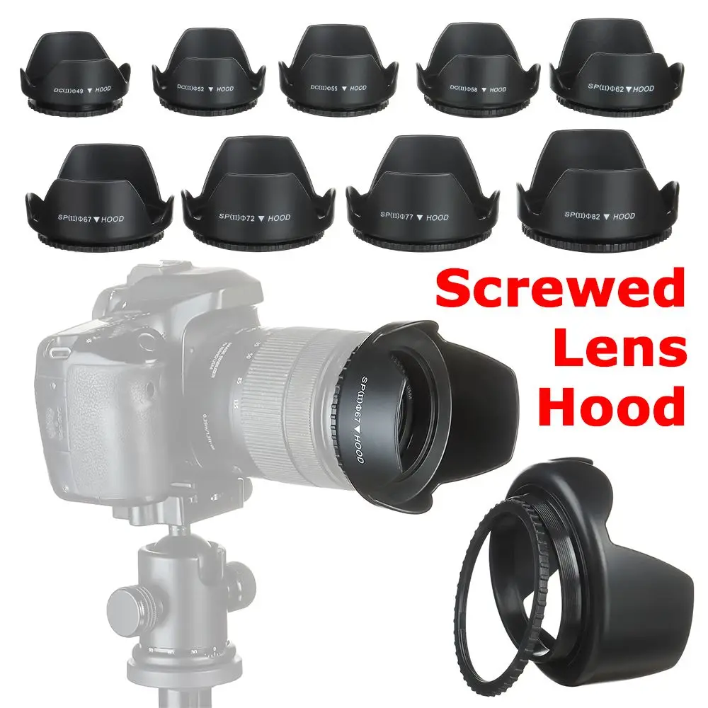 Screwed Sunshade Lens Hood For Nikon Canon Sony Fuji Olympus DSLR Camera 49mm-82mm sunshade lens hood,camera accessories