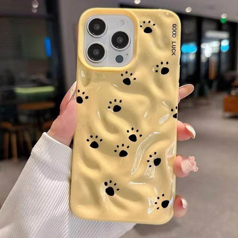 Adorable Cartoon Cat Paw Footprints Shockproof Phone Case with TPU Bumper Cover