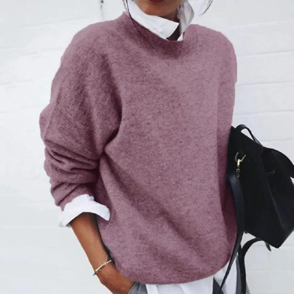 

Ol Commuting Style Sweatshirt Solid Color Pullover Sweatshirt Cozy Knitted Pullover Sweater for Women Stylish Half-high for Fall