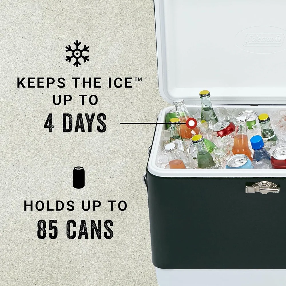 Cooler Steel-Belted Cooler Keeps Ice Up to 4 Days 54-Quart for Camping, BBQs, Tailgating & Outdoor Activities