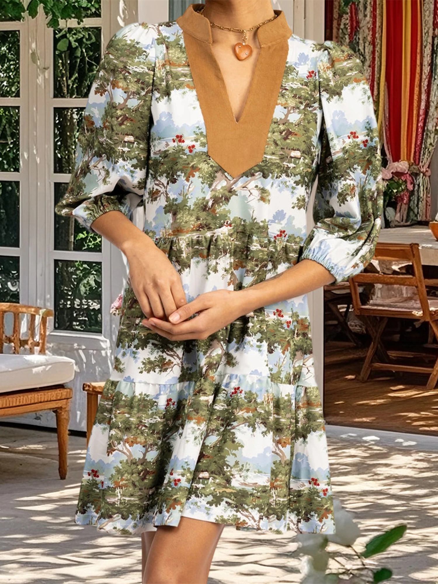 Women s Boho Style Long Sleeve Floral Print V-Neck Maxi Dress for Beach Party Resort Wear Street Style Fashion