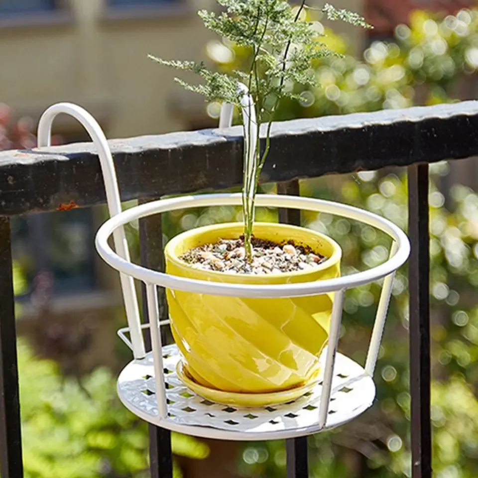 Set di 4 Fioriere Industriali Colorate da Appendere, Portavasi in Metallo, Supporti per Recinzioni, Cesti per Piante da Balcone