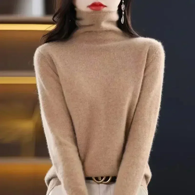 

Autumn Office-lady Cashmere Long Sleeve Knit Sweater Women Warm High Quality Jumper Casual High Stacked Collar Pullover 29980