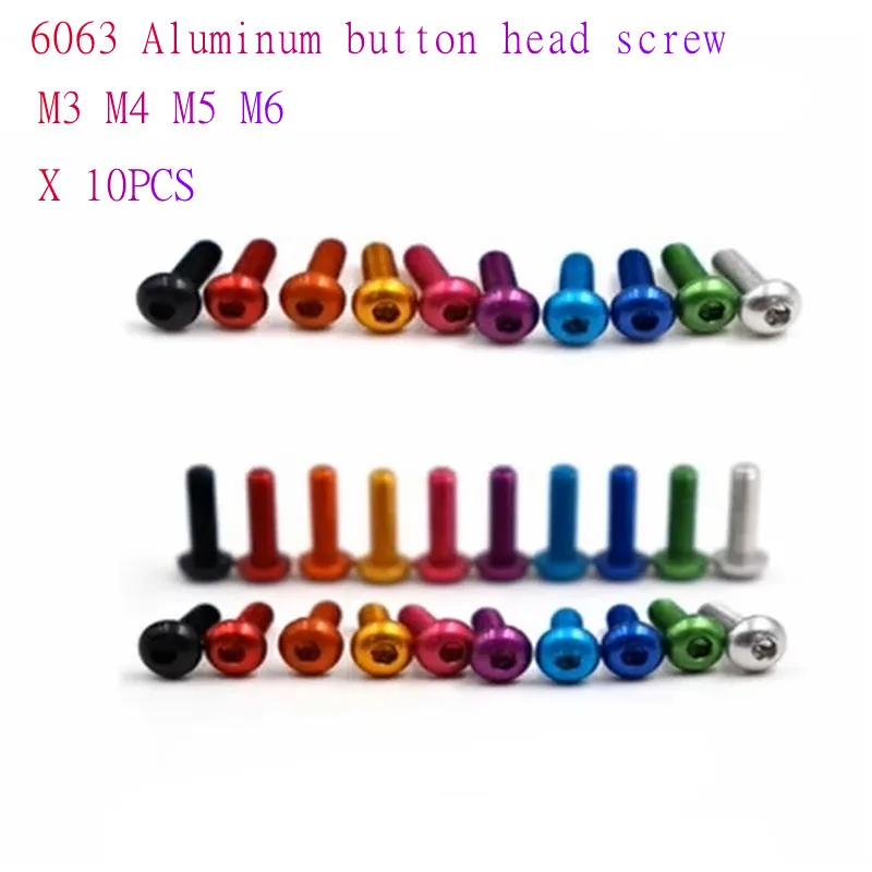 Hex Socket Screw iso7380 Aluminum button head screw M3 M4 M5 M6*5/6/8/10/12/16/20/25 colourful Aluminum hex socket round head screw 10pcs