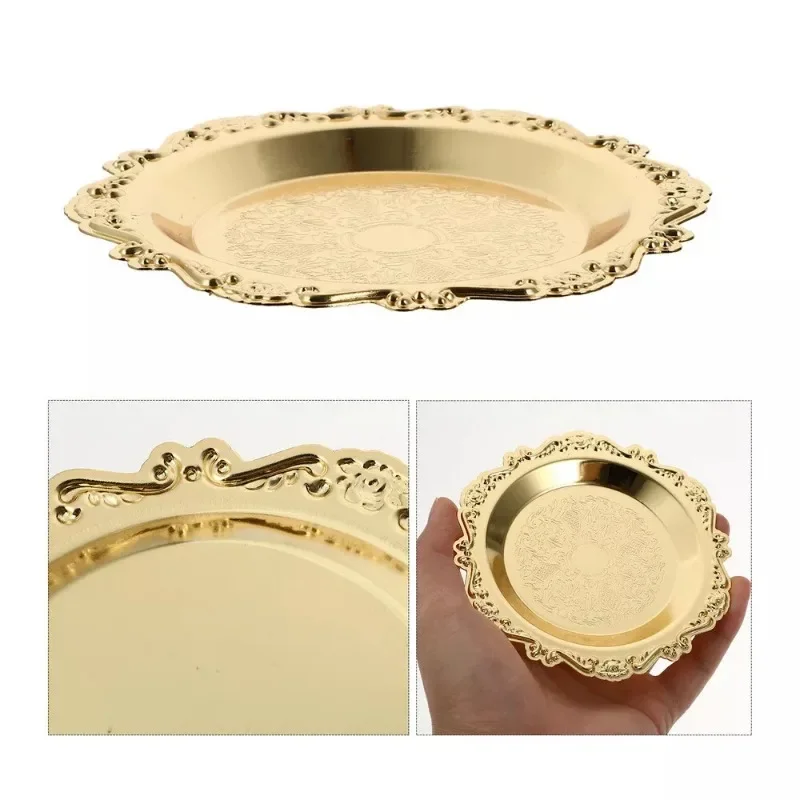 Gold Embossed Decorative Tray for Desserts Wedding Party Decor and Cosmetic Storage Elegant Ornate Platter for Special Occasions