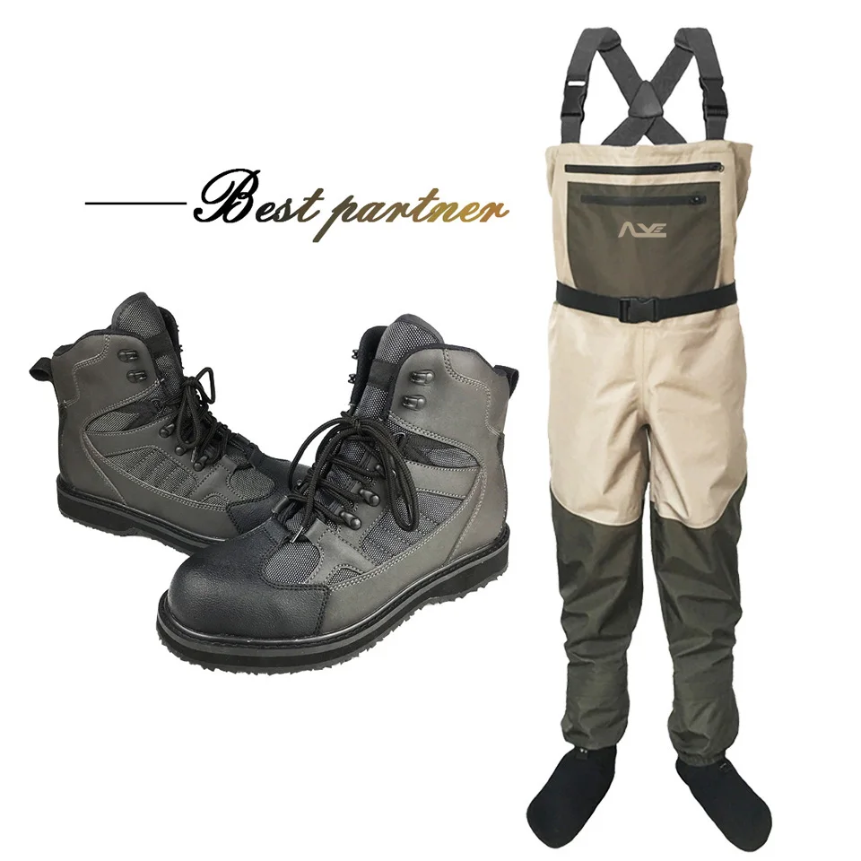 Fly Fishing Waders Rubber or Felt Sole Fishing Boots Waterproof Waders and Shoes Set Neoprene Socks Waders