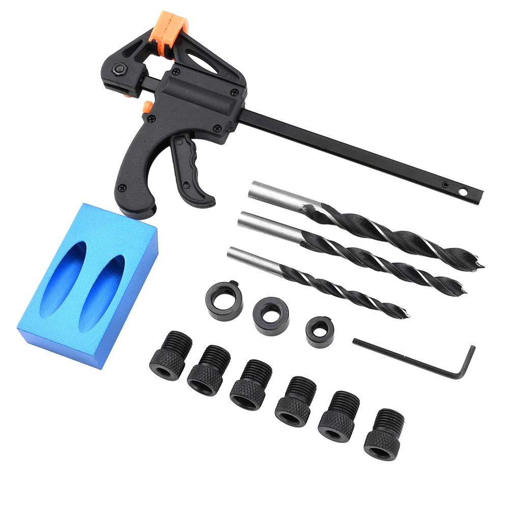 Gat Puncher 15 Graden Pocket Gat Jig Kit Met Boor Set Houtbewerking Gat Boorgeleider Locator 7/14/15Pcs