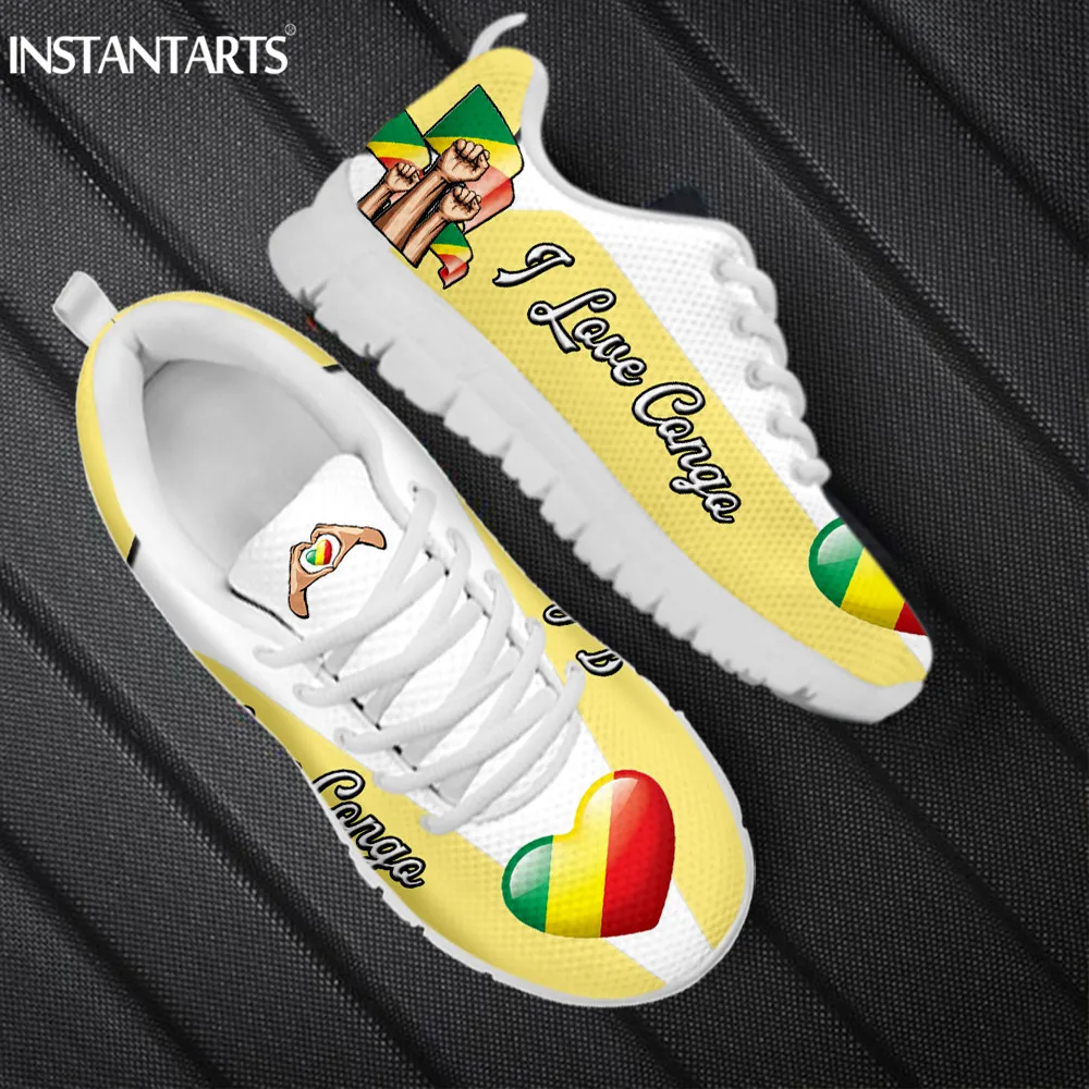 

INSTANTARTS 2023 Spring Round Toe Flats Congo Flag Sneakers for Women Shock Absorption Footwear Dirt Resistant Tennis Shoes Soft